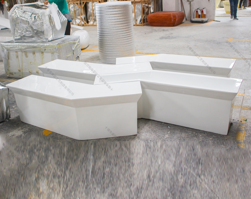 白色長方形多邊花盆組合座椅